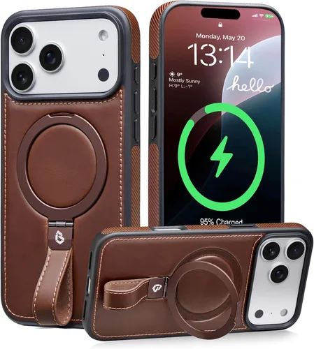 Miniatura 19 de Butaiga - Funda para iPhone 12 Pro Max con correa de cuero, soporte de anillo, color negro Finger Loop, Relieve Smartphone Pinky Strain