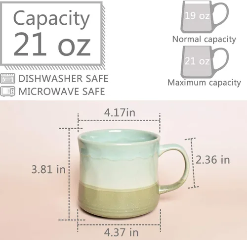 Miniatura 2 de Bosmarlin Taza de café grande de cerámica, taza de té grande para la oficina y el hogar, 21 onzas, apta para lavavajillas y microondas, 1 unidad Azul