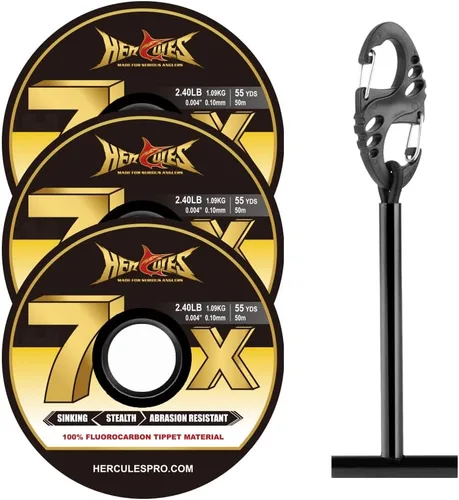 Miniatura 26 de HERCULES Tippet de pesca con mosca, paquete de 3 con soporte para volquetas, 55 yardas