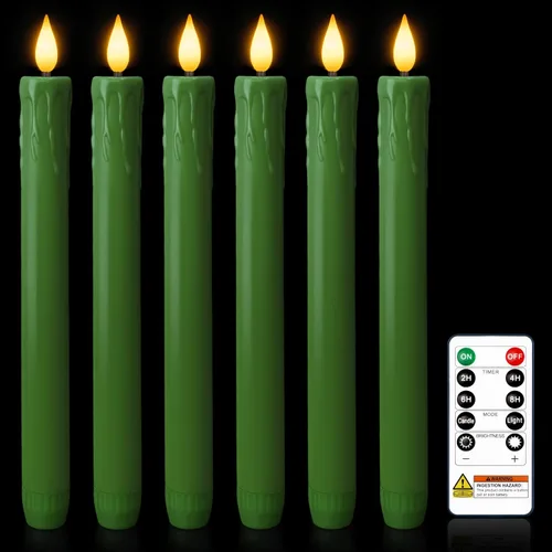 Miniatura 10 de Homemory 6 velas cónicas cerosas sin llama con control remoto, velas parpadeantes que funcionan con pilas, velas falsas LED altas para el hogar