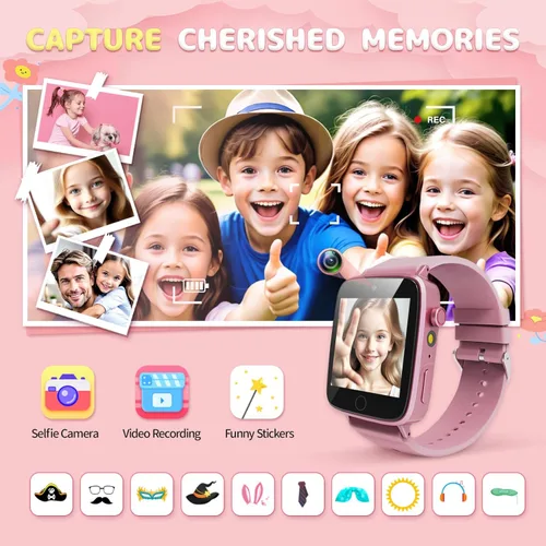 Miniatura 3 de ZUODUN Relojes Inteligentes para Niñas de 4 a 12 Años, Reloj Inteligente para Niños con Cámara, 26 Juegos de Rompecabezas, Reloj Despertador, Rosa