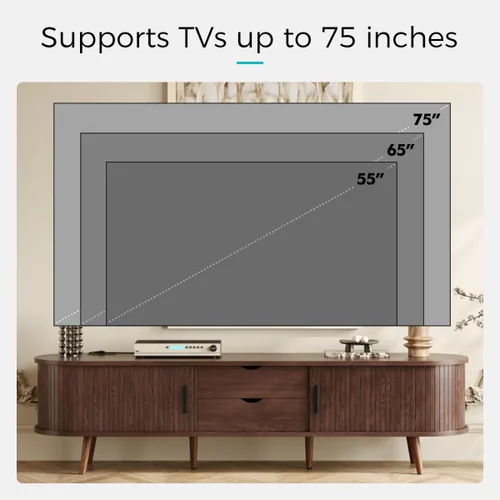 Miniatura 6 de Soporte de TV de 70 pulgadas con toma de corriente para sala de estar, consola multimedia con estación de carga, consola de TV con puerta corrediza