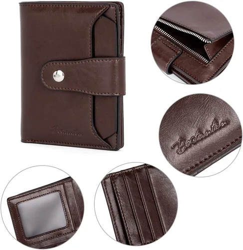 Miniatura 4 de BOSTANTEN - Billetera de cuero para mujer con bloqueo RFID, pequeña, con cremallera, de bolsillo, para tarjetas, con ventana para documento