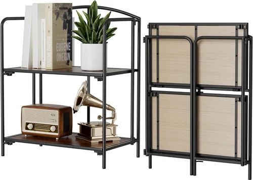 Miniatura 29 de Crofy - Estantería plegable sin montaje para sala de estar, estantería plegable de 2 niveles en color negro para oficina en casa, organizador