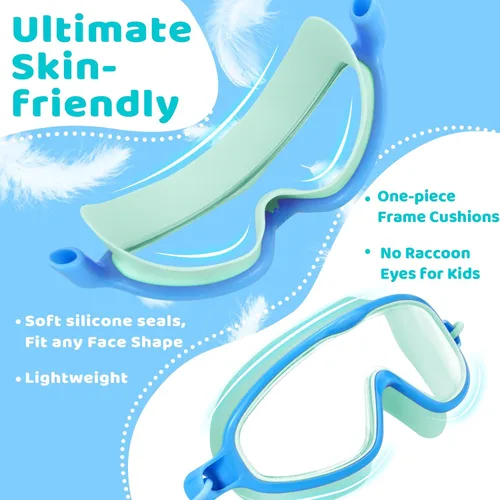 Miniatura 4 de Vvinca Gafas de natación para niños con correa elástica amplia visión anti niebla UV máscara de piscina gafas para 3-10 niños pequeños niñas niños