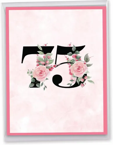 NobleWorks J8261MBG - Tarjeta de felicitación de cumpleaños de 75 x 11 pulgadas con sobre (1 unidad), tamaño grande, tamaño jumbo floral de 75 años