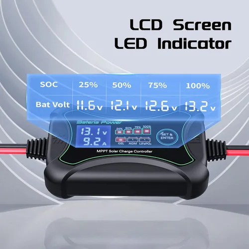 Miniatura 4 de Bateria Power Controlador de carga solar MPPT de 10 amperios y 12 voltios, controlador de panel solar portátil inteligente, regulador solar