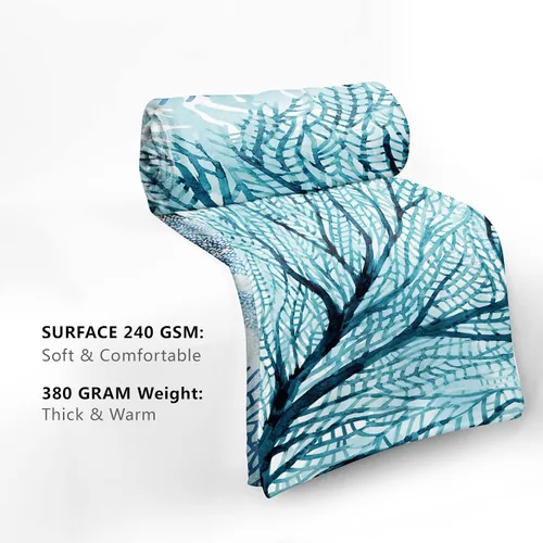Miniatura 5 de Manta náutica costera, acuarela, verde azulado, azul, coral, manta de franela suave con temática oceánica, manta decorativa ligera para sofá
