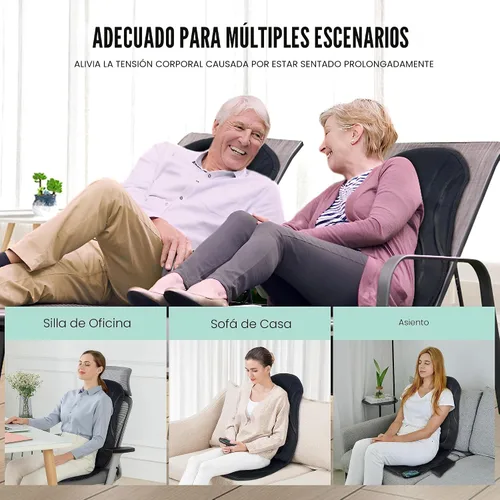 Miniatura 7 de Snailax Masajeador de espalda de vibración con calor, masajeador de asiento con 8 motores vibratorios y 5 modos, cojín masajeador de silla, Negro