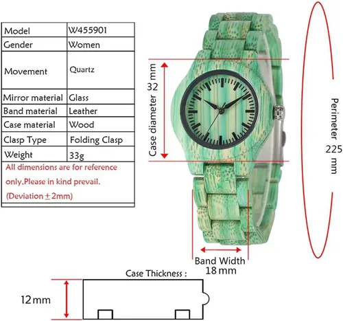 Miniatura 4 de Tiong Reloj de madera para mujer con correa de madera, diseño clásico analógico, colorido, de bambú, relojes para mujeres, parejas