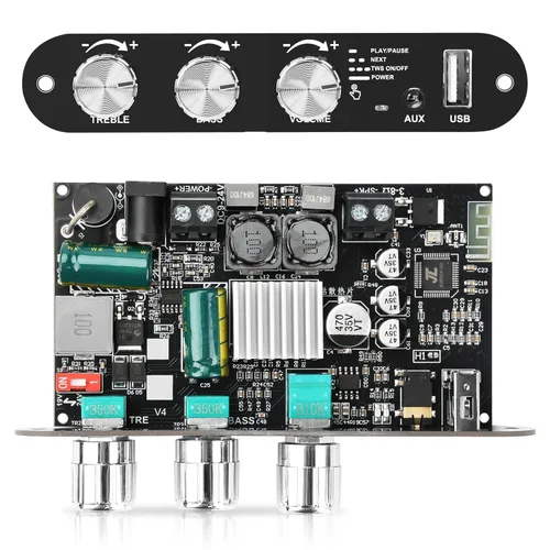 Miniatura 13 de Daakro ZK-1002T Placa amplificadora Bluetooth, placa amplificadora de 100W+100W de 2.0 canales con control de agudos/graves, DC 12-24V, entradas