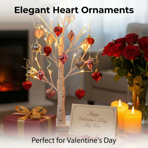 Miniatura 2 de Lámpara romántica de árbol de abedul en forma de corazón, decoración del día de San Valentín, árbol de abedul iluminado con adornos de corazón, haz