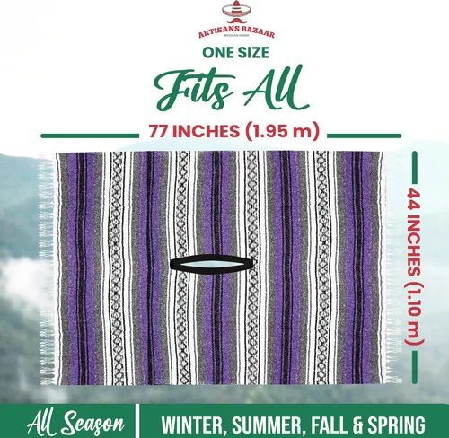 Miniatura 108 de Artisans Bazaar Poncho tradicional mexicano de Baja para hombres y mujeres, auténtico sarape de Gaban, manta de vaquero Pancho Jorongo