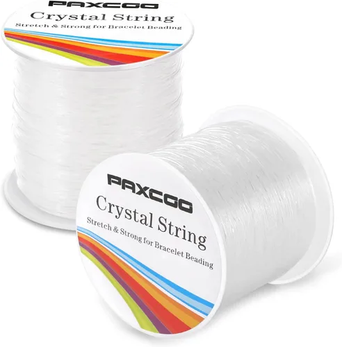 PAXCOO - 2 rollos de cuerda elástica para cuentas de arcilla, cuentas de poni Kandi, pulseras y fabricación de joyas (0.031 in, cristal)
