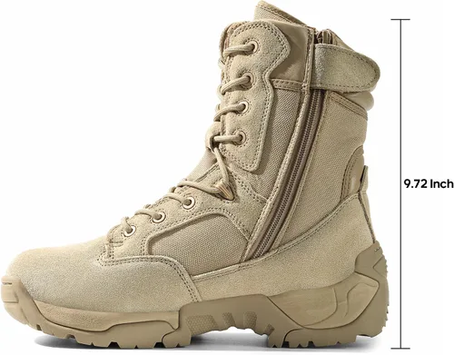 Miniatura 2 de NORTIV 8 Botas de trabajo tácticas militares para hombre, senderismo, con cremallera lateral, de cuero, para exteriores, motocicleta, combate