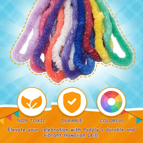 Miniatura 4 de Podzly 200 piezas hawaianas Leis – Diseños surtidos vibrantes – Ideal para celebraciones temáticas hawaianas, fiestas Luau, eventos de playa