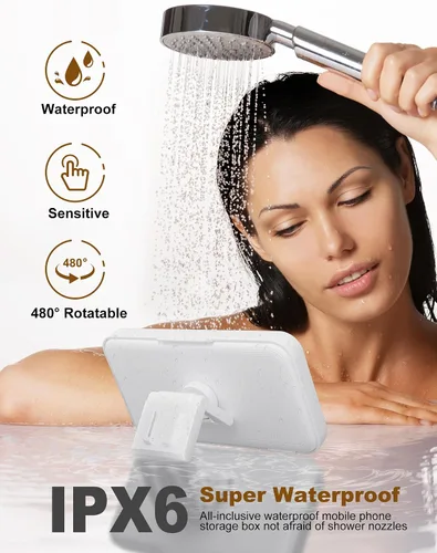 Miniatura 2 de Soporte para teléfono de ducha mejorado resistente al agua con orificio para altavoz, pantalla táctil, soporte para teléfono de ducha, estuche