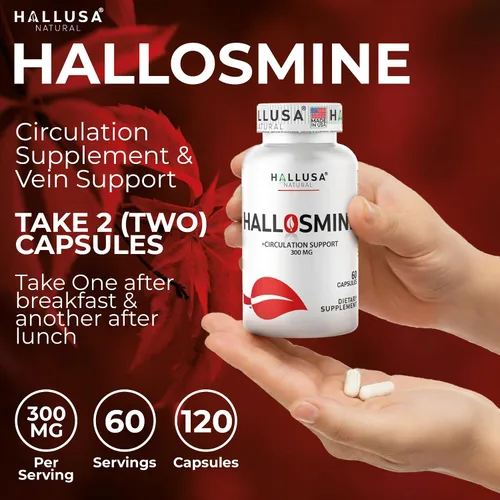 Miniatura 6 de Hallusa Natural Hallosmine Diosmina Circulación y Soporte de Venas para Hinchazón y Piernas Pesadas, Venas visibles, Flujo sanguíneo, Drenaje