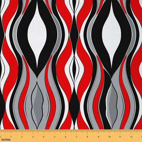 Feelyou The Yard, tela de tapicería geométrica de rayas rojas, negras y grises para sillas, líneas de arte abstracto, tela decorativa impermeable