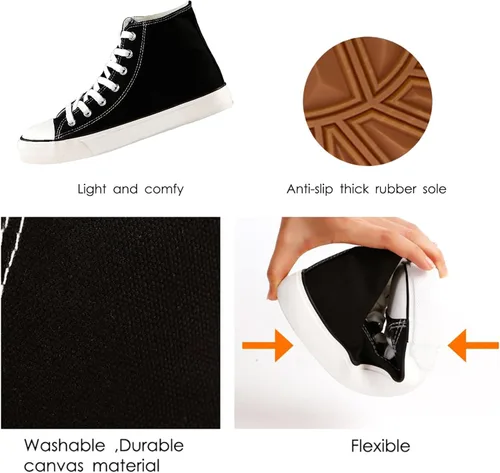 Miniatura 4 de Tenis de lona de caña alta con cordones para mujer, estilo informal, ideales para caminar