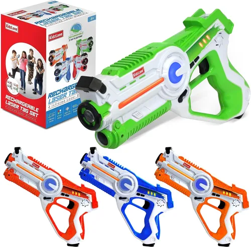 Miniatura 7 de Kidzlane Juego de 4 pistolas láser para niños y adultos, juego de etiquetas láser infrarrojo con rango de 130 pies, 4 modos de equipo y pistola