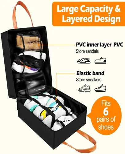 Miniatura 3 de Yotako Bolsa de Zapatos para Viaje con Mango de Cuero Negro Gris, Negro -, Estándar, Moderno