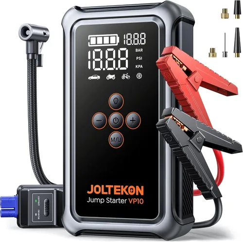 Arrancador de salto con compresor de aire, batería portátil de 5000 A (todo gasolina/10L diesel) con inflador de neumáticos de apagado automático de