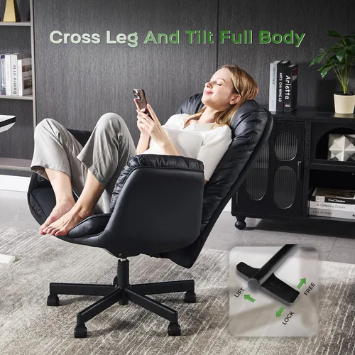 Miniatura 4 de amseatec Silla Criss Cross con reposabrazos y ruedas para sentarse con las piernas cruzadas, cómoda silla de escritorio giratoria ajustable