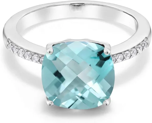 Miniatura 75 de Gem Stone King Anillo de compromiso de plata de ley 925 con piedra preciosa de corte cojín de 0.39 pulgadas Anillo de compromiso de aniversario