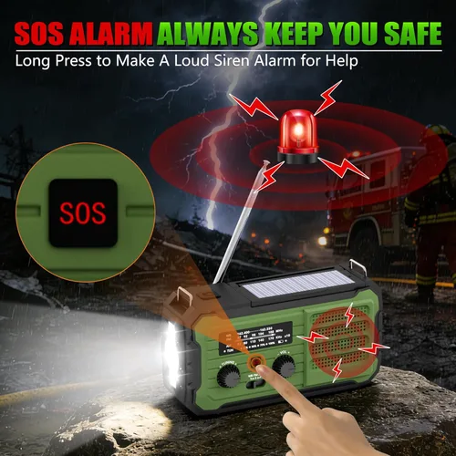 Miniatura 3 de Radio de emergencia con manivela solar, 10000 mAh/37000 mWh, radio meteorológica de emergencia, radios solares de manivela con NOAA/AM/FM, linterna