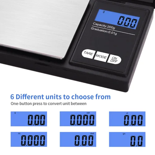 Miniatura 4 de UNIWEIGH Báscula digital de gramo, 7.05 oz 0.01g/01oz báscula de peso gramo y onza, mini báscula de bolsillo inteligente electrónica