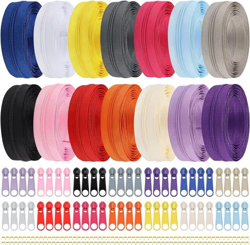 Miniatura 37 de DOITEM 31 yardas, 10 unidades de cremalleras de costura #3, cremalleras de bobina de nailon surtidos para coser con 40 deslizadores de cremallera