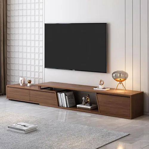 Miniatura 4 de homary Soporte de TV para sala de estar, consola de TV reversible extensible, centro de entretenimiento minimalista con 3 cajones, configuración