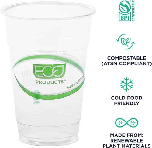Miniatura 4 de ECO PRODUCTS GreenStripe - Vasos de plástico PLA transparentes compostables de 10 onzas, caja de 1000, vasos fríos desechables renovables a base