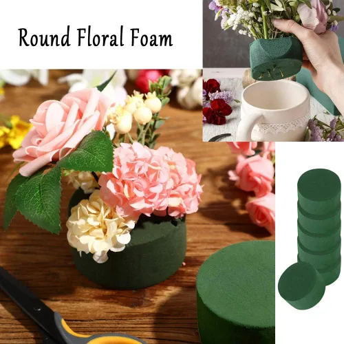 Miniatura 4 de 20 piezas de espuma floral redonda, bloque de espuma verde húmeda, bloque de espuma floral para floristería húmeda, suministros para arreglos