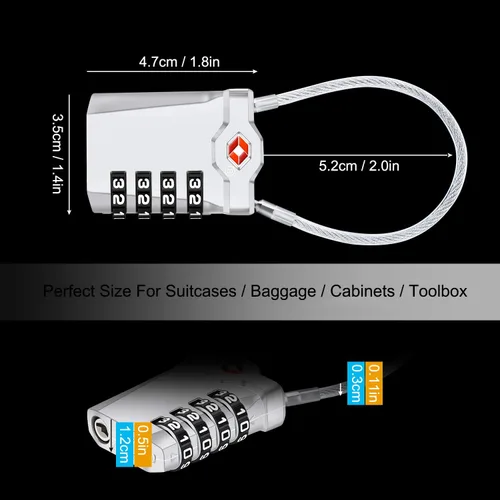 Miniatura 5 de Diyife - Paquete de 2 cerraduras de equipaje TSA con cable flexible de 5.5 in, candado de seguridad con combinación de 4 dígitos para maleta