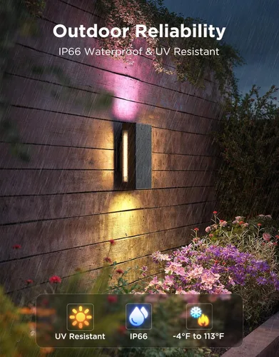 Miniatura 7 de Govee Luz de Pared Exterior Arriba-Abajo, 1 Paquete, 1200LM RGBICWW Luces Inteligentes para Porche Exterior con 64 Modos de Escena, Aplique de Pared