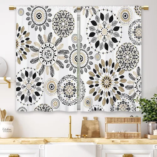 Miniatura 14 de Cortinas de Cocina de Girasol Estilo Granja, Cortinas de Ventana Cortas Pequeñas de Café con Flores Rústicas Florales del Campo, Cortinas de Ventana
