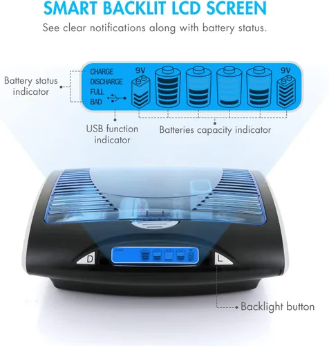 Miniatura 8 de Tenergy Baterías C recargables prémium y cargador de batería inteligente LCD T9688 para baterías NIMH/NICD AA/AAA/C/D/9V, paquete de 4 celdas
