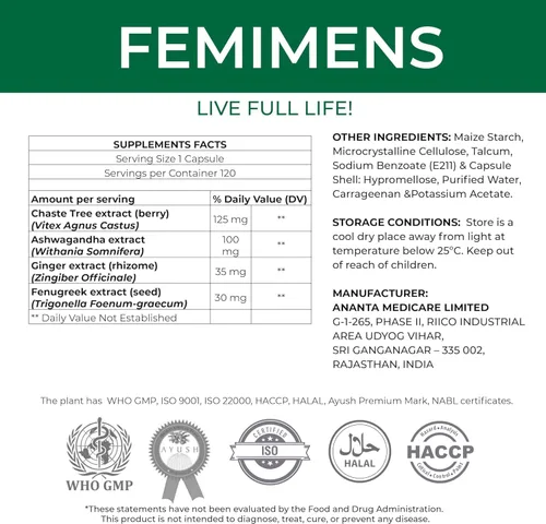 Miniatura 9 de FEMIMENS - Suplemento de apoyo para el síndrome premenstrual para mujeres - Alivio del síndrome premenstrual para mujeres y alivio de calambres