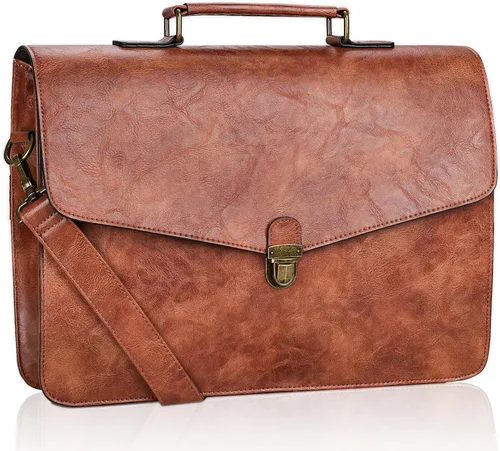 Miniatura 7 de ESTARER Maletín de cuero para hombre de 17.3 pulgadas, bolsa de mensajero para computadora portátil, resistente al agua, para trabajo, oficina, Negro