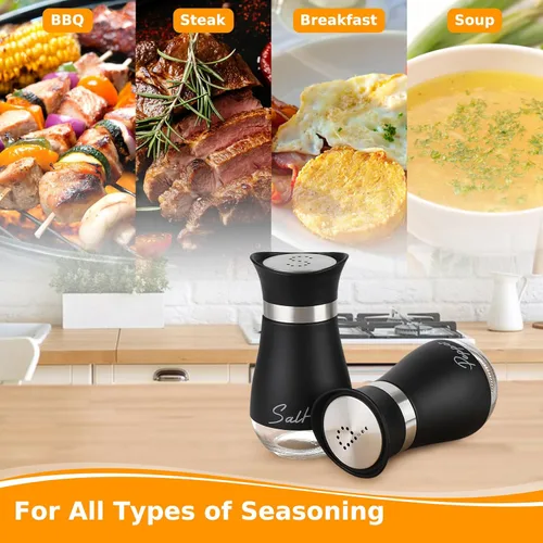 Miniatura 7 de Accmor Juego de saleros y pimenteros, recipientes de acero inoxidable de 4 onzas con fondo de vidrio para cocina, barbacoa, bar, mesa, caravana