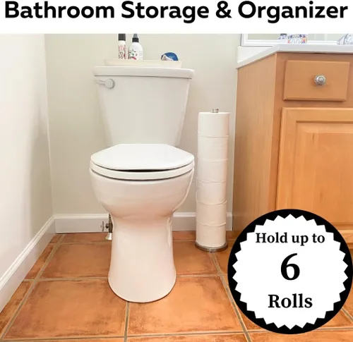 Miniatura 3 de Evelots Soporte para rollo de papel higiénico, pesado, sin peso, para almacenamiento de papel higiénico, almacena hasta 6 megarrollos, acero