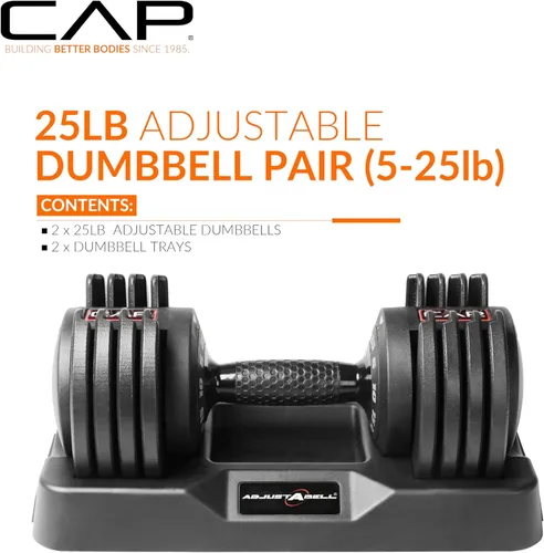 Miniatura 2 de CAP Adjustabel - Pesas de mancuernas ajustables, individuales y pares, 12.5 libras, 25 libras y 55 libras, múltiples opciones de mango