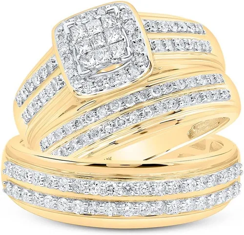 Juego completo de anillos de boda para mujeres y hombres para él y para ella, conjunto completo de anillos de boda a juego de oro amarillo de 10