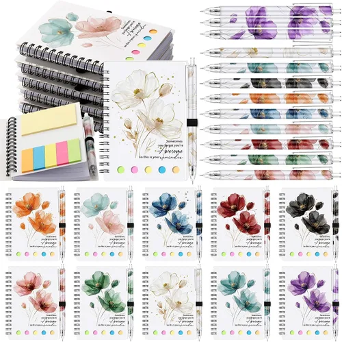 Miniatura 10 de Chuangdi 20 juegos de regalos de fin de año para profesores, cuaderno inspirador con bloc de notas adhesivas, bolígrafo de bambú, regalos