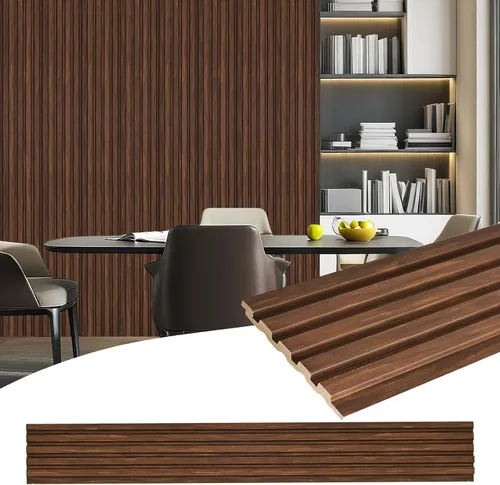 Paquete de 8 paneles de pared con listones 3D, paneles de pared de madera sintética insonorizados para decoración de interiores, 48.2 x 6.3 Nogal