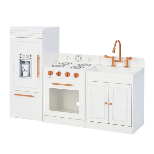 Teamson Kids Little Chef Paris - Cocina modular contemporánea interactiva de madera para jugar con refrigerador, horno, fregadero y espacio de