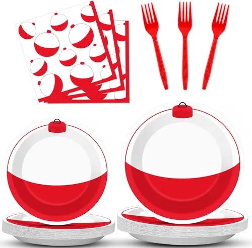 ZOIIWA 96 Piezas Juego de Vajilla para Fiesta de Pesca, Servilletas, Platos de Mesa para Decoración Temática de Pesca, Suministros para Cumpleaños,