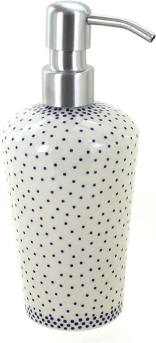 Miniatura 15 de Cerámica polaca de rosa azul, dispensador de jabón de margaritas azules, 6.75 pulgadas de alto, accesorio de baño de cerámica polaca pintado a mano